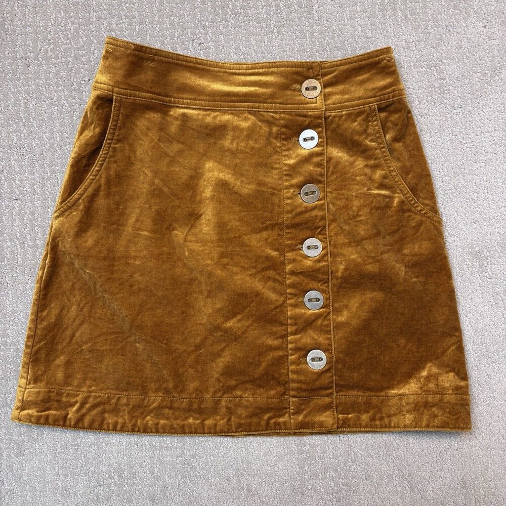 Anthropologie Building 18 Women’s 4 Button Front Velvet Mini Skirt Mustard Gold - Picture 1 of 7